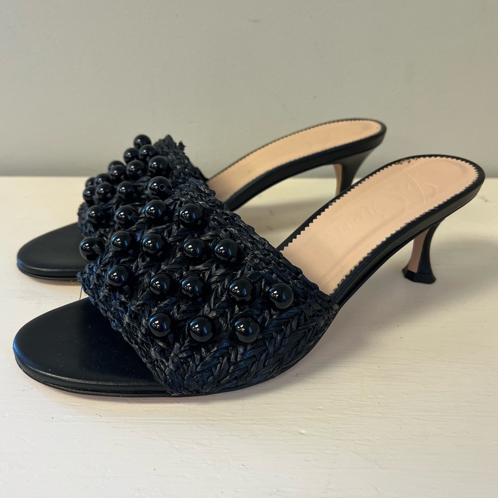 J. Crew Women’s Violetta Made-in-Italy Woven Beaded Kitten-Heel Sandals Black 8